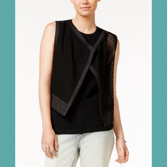 Armani Exchange Black Open Front Mesh Vest - Picture 1 of 6